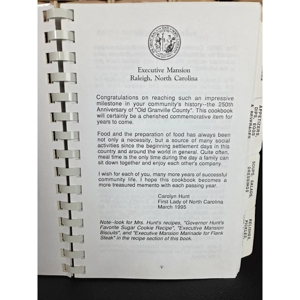 Granville County‎ North Carolina Commemorative Cookbook 1996 Vintage Spiral